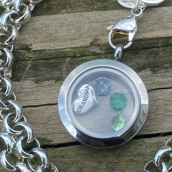 Origami Owl Floating Locket necklace Rolo chain Grandma heart rhinestone charms - Picture 7 of 11